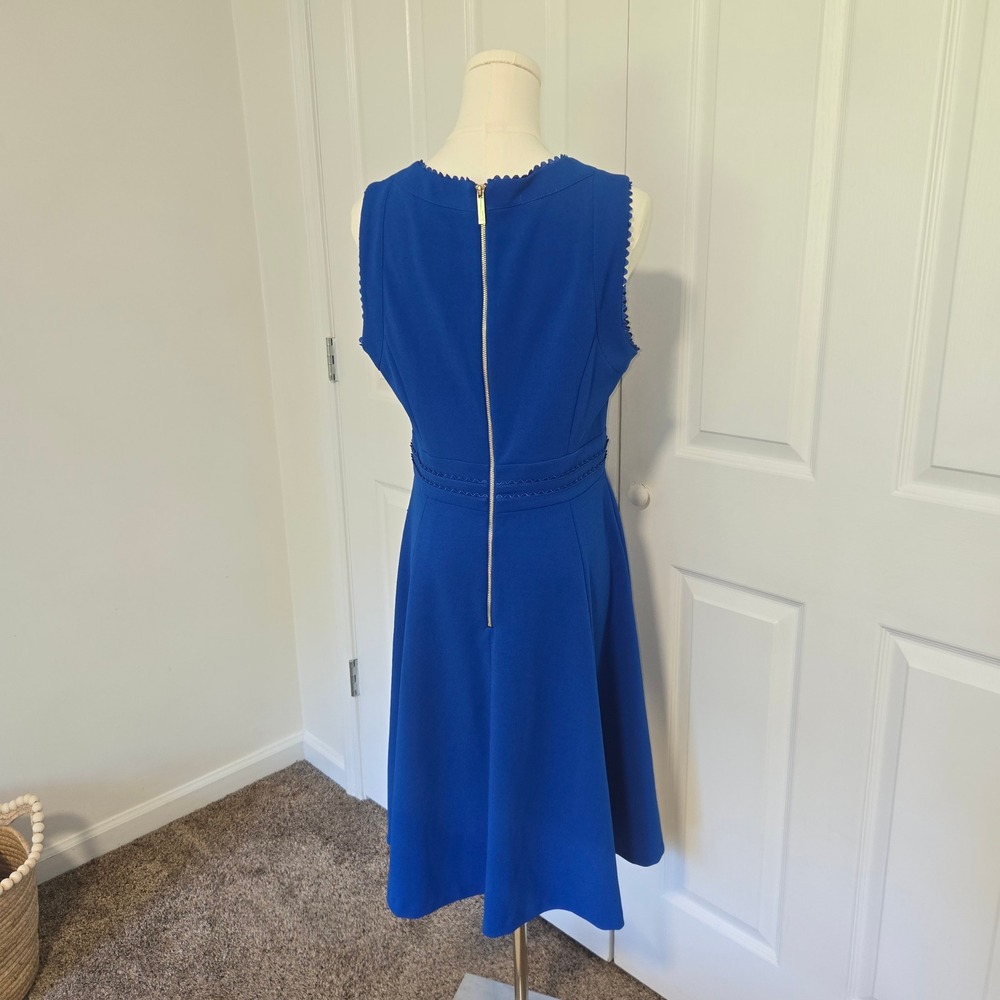 Calvin Klein Fit & Flare Dress Womens 8 Royal Blue Scalloped Trim CD9C19D6 - Picture 2 of 8